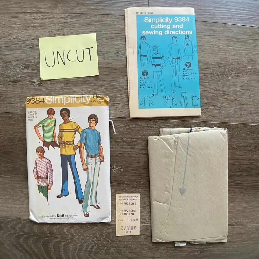 Vintage Sewing Patterns Mens McCall & Simplicity 1970 Chest 40 Waist 34 Lot 2